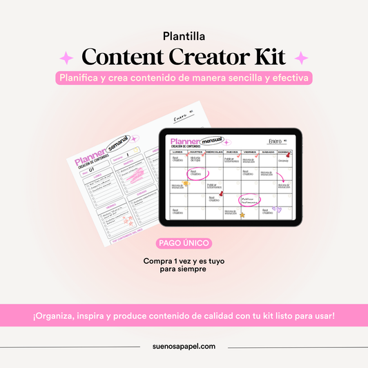 CONTENT CREATOR KIT: Plantilla de Planner Mensual y Semanal de Creación de Contenidos