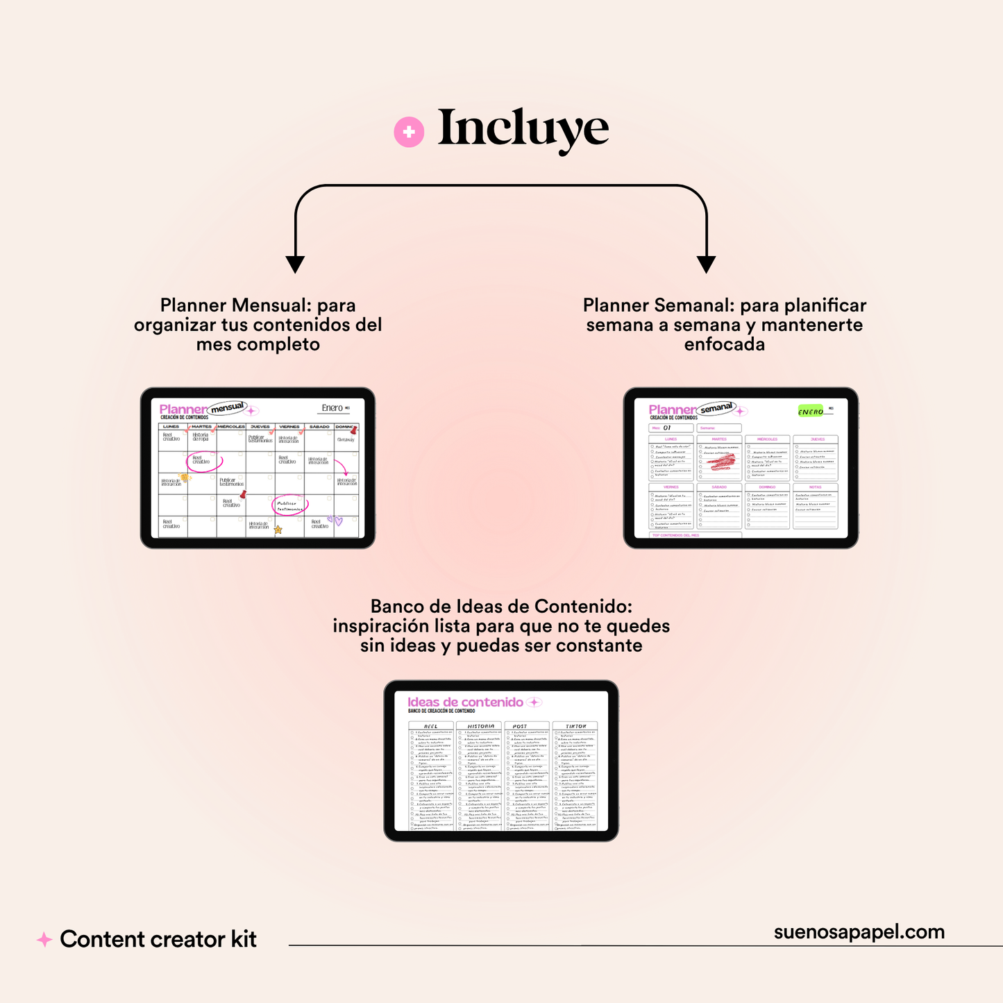 CONTENT CREATOR KIT: Plantilla de Planner Mensual y Semanal de Creación de Contenidos