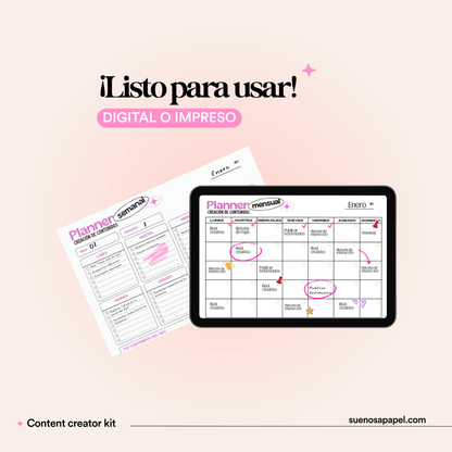 CONTENT CREATOR KIT: Plantilla de Planner Mensual y Semanal de Creación de Contenidos