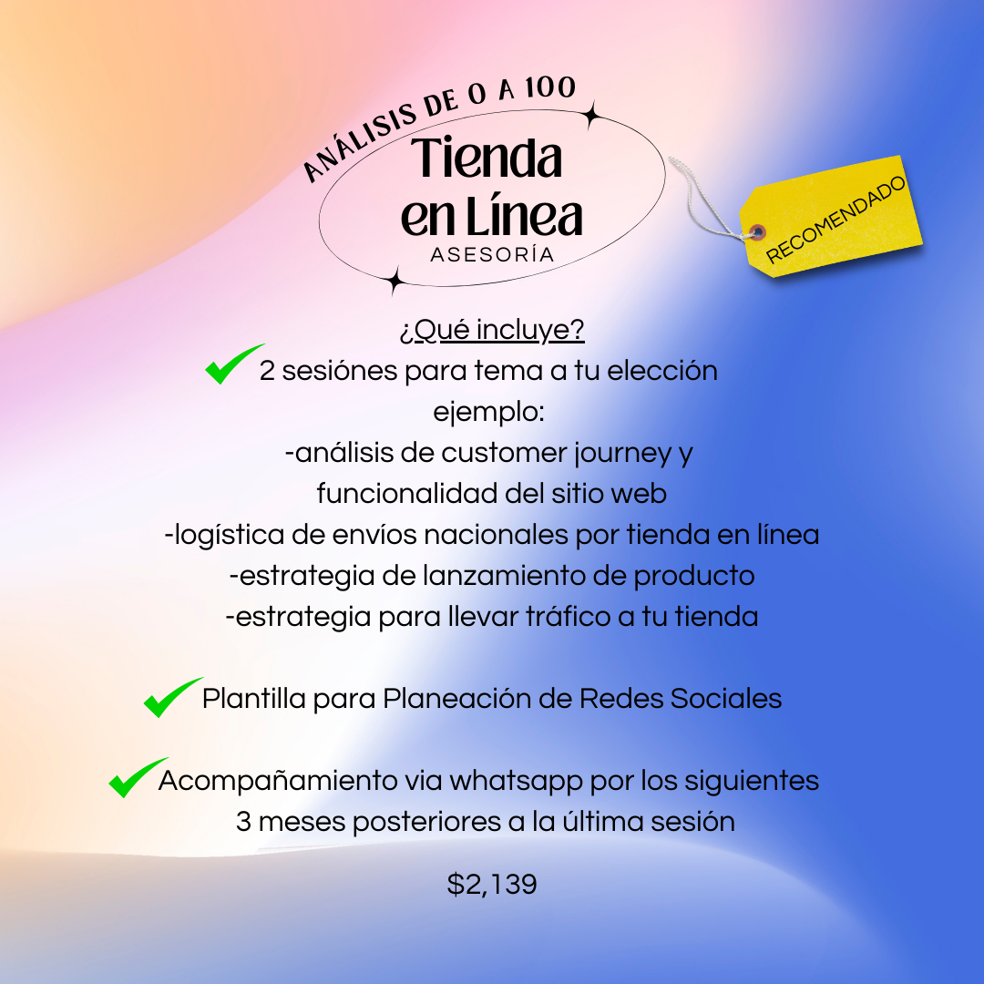 ASESORÍA PERSONALIZADA: Tienda en Línea