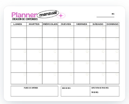 CONTENT CREATOR KIT: Plantilla de Planner Mensual y Semanal de Creación de Contenidos