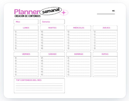 CONTENT CREATOR KIT: Plantilla de Planner Mensual y Semanal de Creación de Contenidos