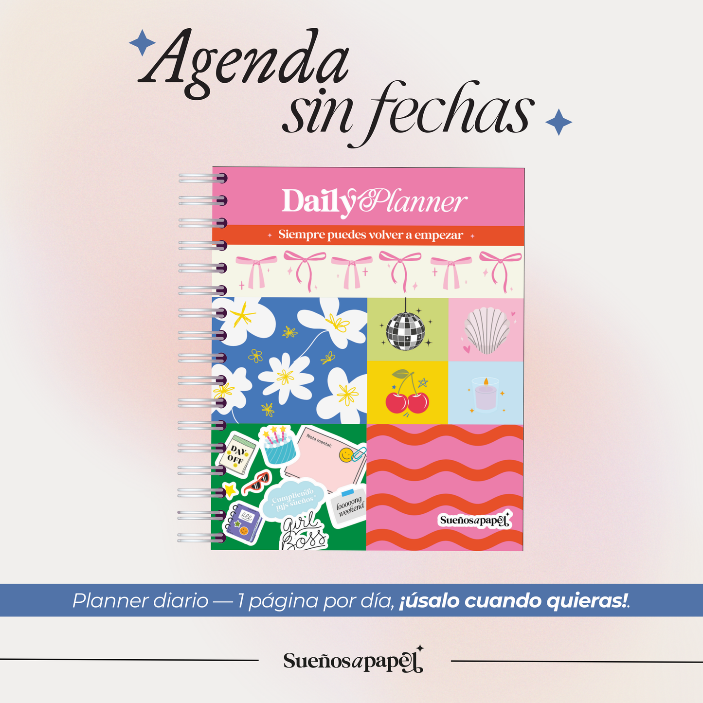 AGENDA SIN FECHAS: Daily Planner Multicolor