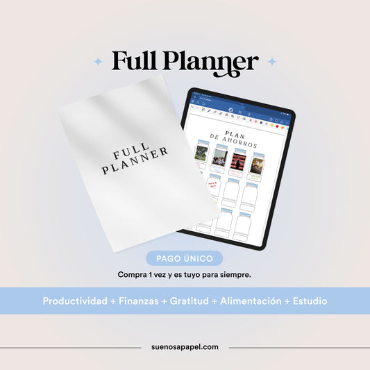 FULL PLANNER: Productividad + finanzas + gratitud + alimentación + estudio