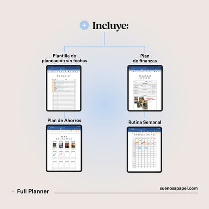 FULL PLANNER: Productividad + finanzas + gratitud + alimentación + estudio