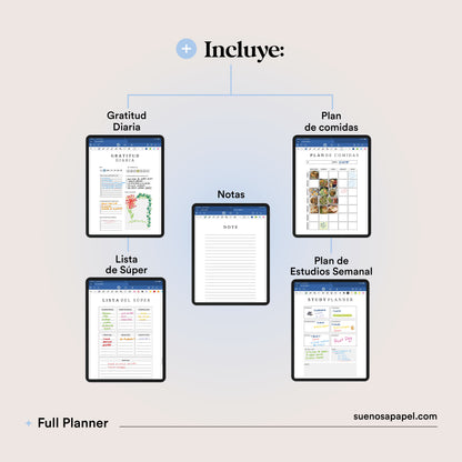 FULL PLANNER: Productividad + finanzas + gratitud + alimentación + estudio